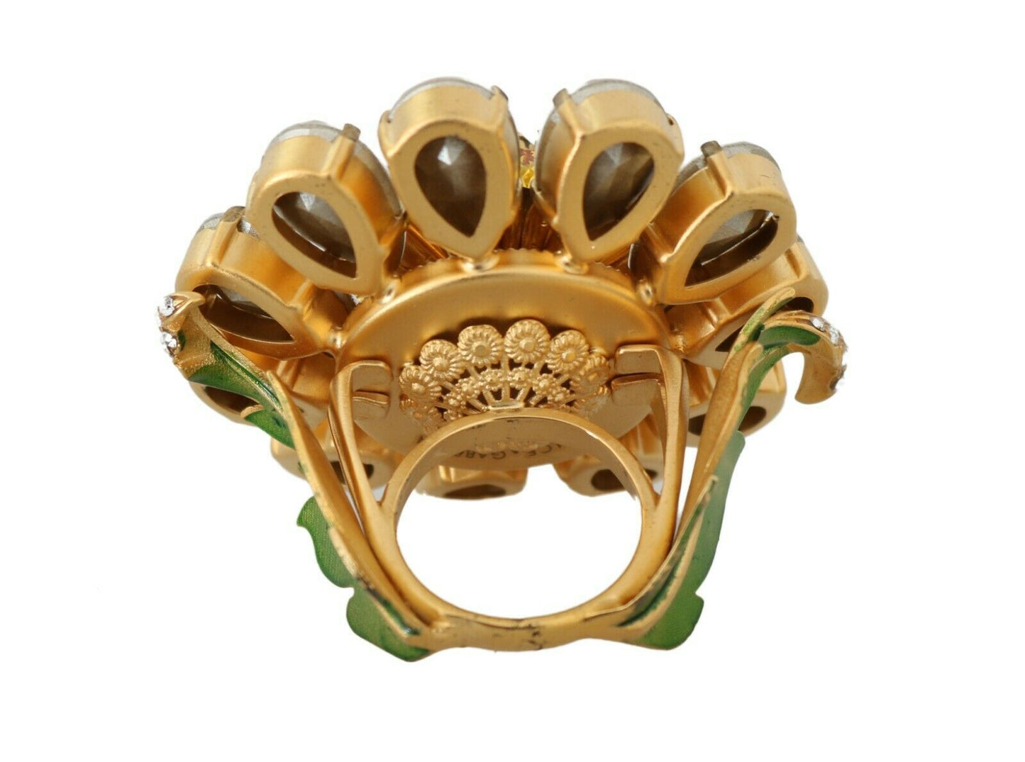 Dolce &amp; Gabbana Gold Messing gelber Kristallblumenring