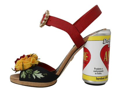 Mehrfarbige, mit Blumen verzierte zylindrische Absätze von Dolce &amp; Gabbana, AMORE-Sandalen