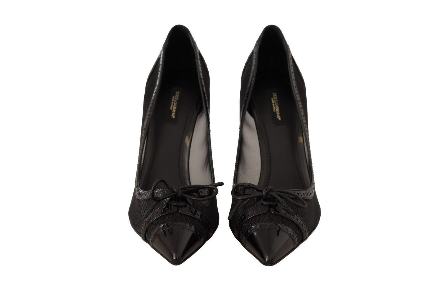 Dolce &amp; Gabbana Pumps aus schwarzem Mesh-Leder mit spitzem Absatz