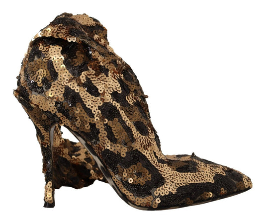 Dolce &amp; Gabbana Gold Leopard Pailletten Heels Stiefel Schuhe