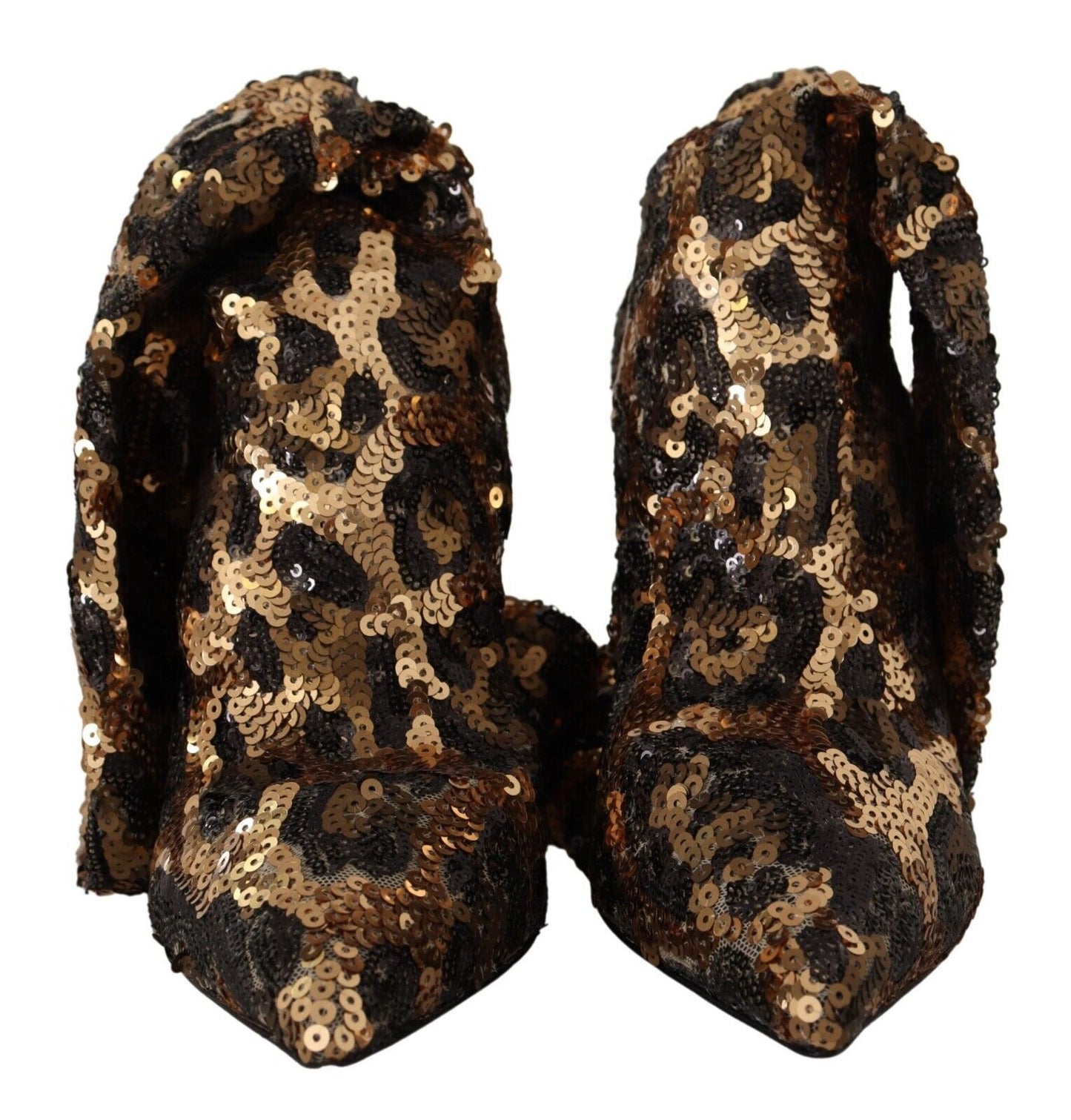 Dolce &amp; Gabbana Gold Leopard Pailletten Heels Stiefel Schuhe