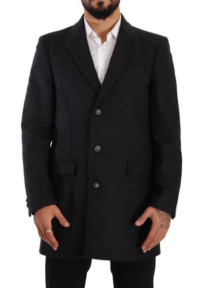 Dolce &amp; Gabbana Dunkelgraue Woll-Over-Trenchcoat-Herrenjacke