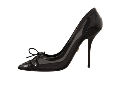 Dolce &amp; Gabbana Pumps aus schwarzem Mesh-Leder mit spitzem Absatz