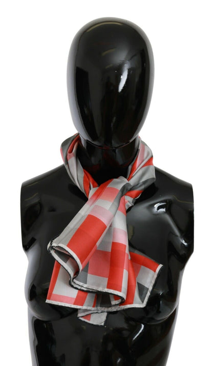 Kostüm-National-Schal aus grau-roter Seide, Foulard-Wickelschal