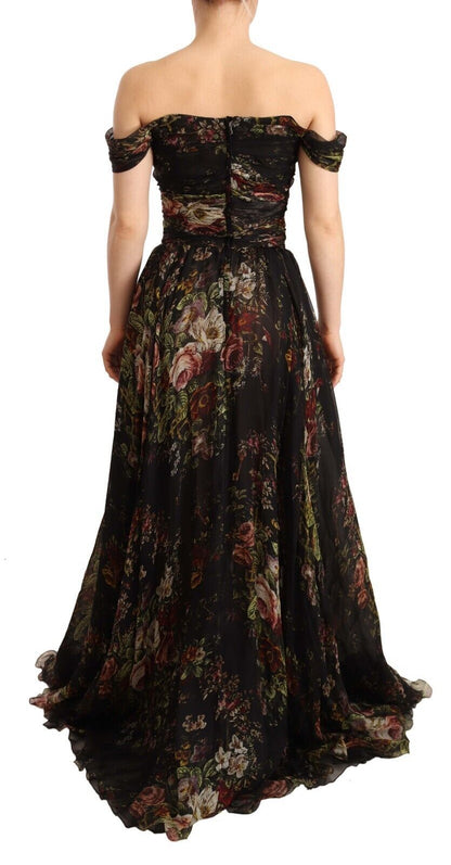 Mehrfarbiges schulterfreies Kleid mit Blumenmuster von Dolce &amp; Gabbana