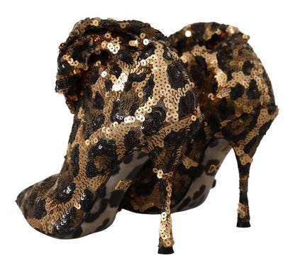 Dolce &amp; Gabbana Gold Leopard Pailletten Heels Stiefel Schuhe