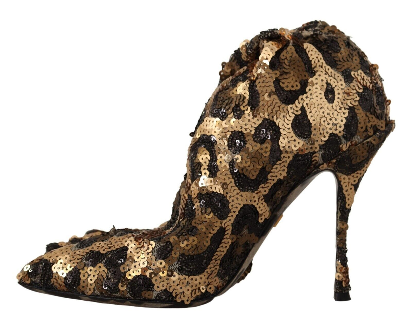 Dolce &amp; Gabbana Gold Leopard Pailletten Heels Stiefel Schuhe