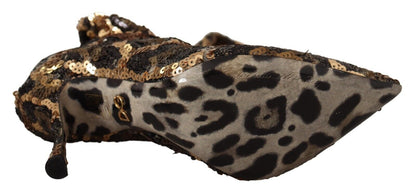 Dolce &amp; Gabbana Gold Leopard Pailletten Heels Stiefel Schuhe