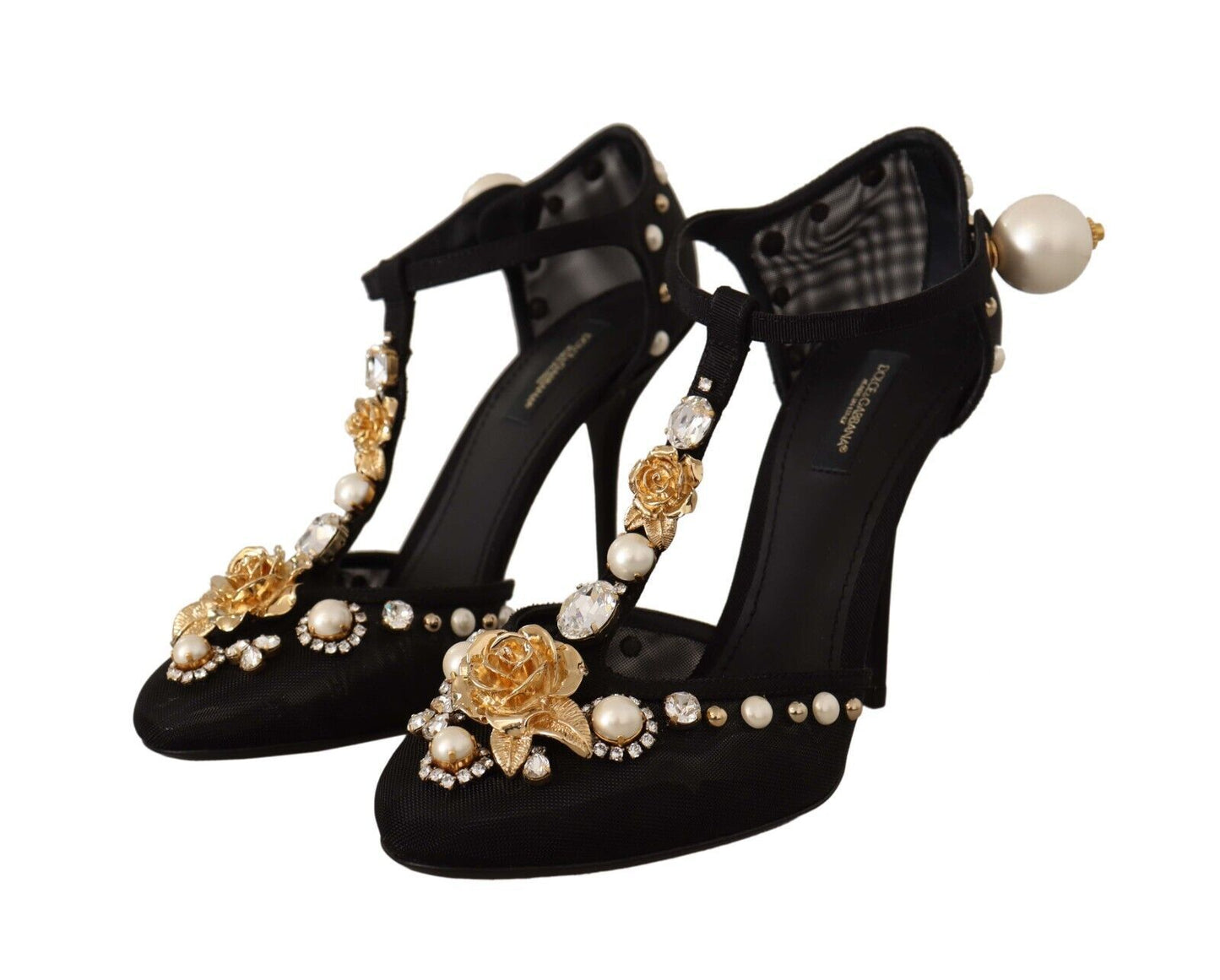 Dolce &amp; Gabbana Schwarze Vally Heels-Sandalen mit Kristallimitat und Kristallen