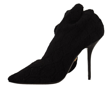 Dolce &amp; Gabbana Schwarze Stretch-Socken, kniehohe Stiefeletten, Schuhe