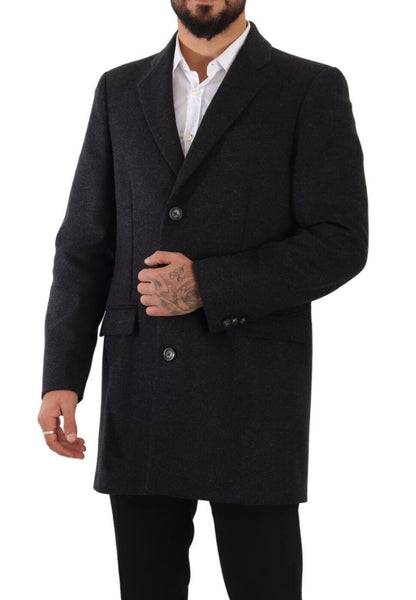 Dolce &amp; Gabbana Dunkelgraue Woll-Over-Trenchcoat-Herrenjacke