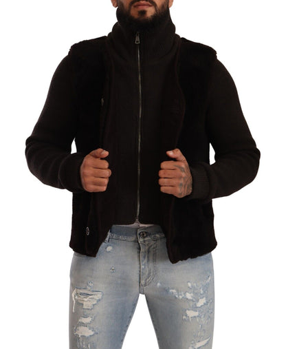 Dolce &amp; Gabbana Herren-Manteljacke aus schwarzem Leder mit Rollkragen