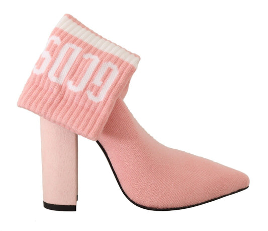 GCDS Pink Wildleder Logo Socken Blockabsatz Stiefeletten Schuhe