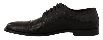 Dolce &amp; Gabbana Schwarze, formelle Derby-Schuhe zum Schnüren aus exotischem Leder