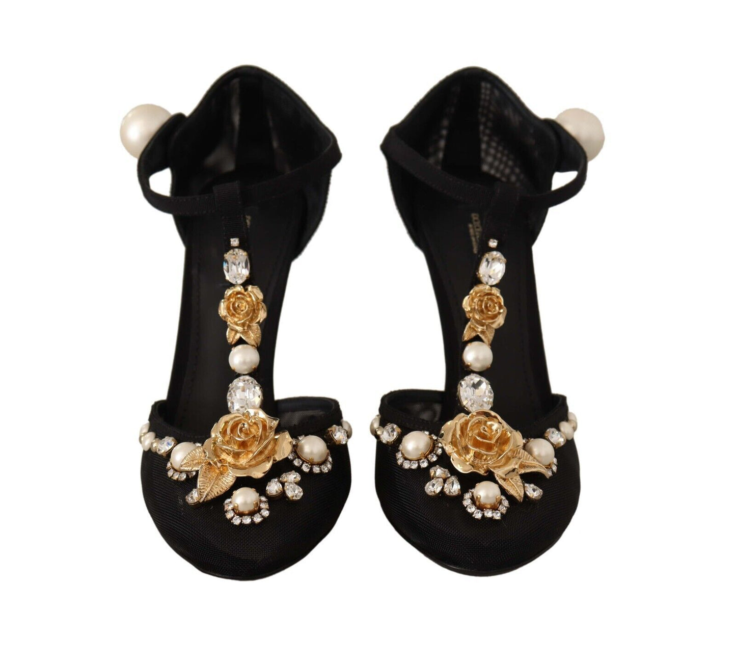 Dolce &amp; Gabbana Schwarze Vally Heels-Sandalen mit Kristallimitat und Kristallen