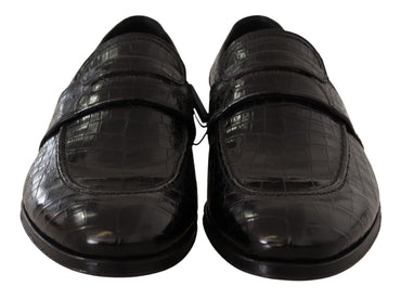 Dolce &amp; Gabbana Schwarze Slip-On-Mokassin-Schuhe aus Krokodilleder