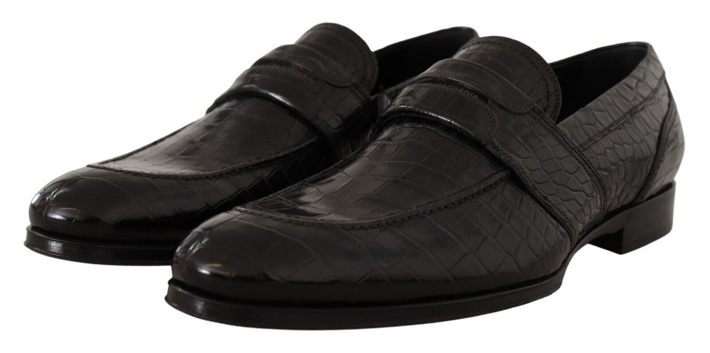 Dolce &amp; Gabbana Schwarze Slip-On-Mokassin-Schuhe aus Krokodilleder