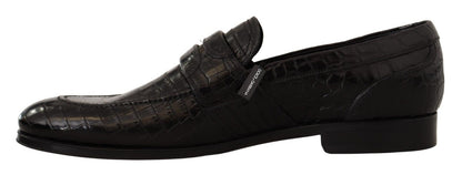 Dolce &amp; Gabbana Schwarze Slip-On-Mokassin-Schuhe aus Krokodilleder