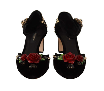 Dolce &amp; Gabbana – Schwarze, verzierte Sandalen mit Knöchelriemen und Absatz