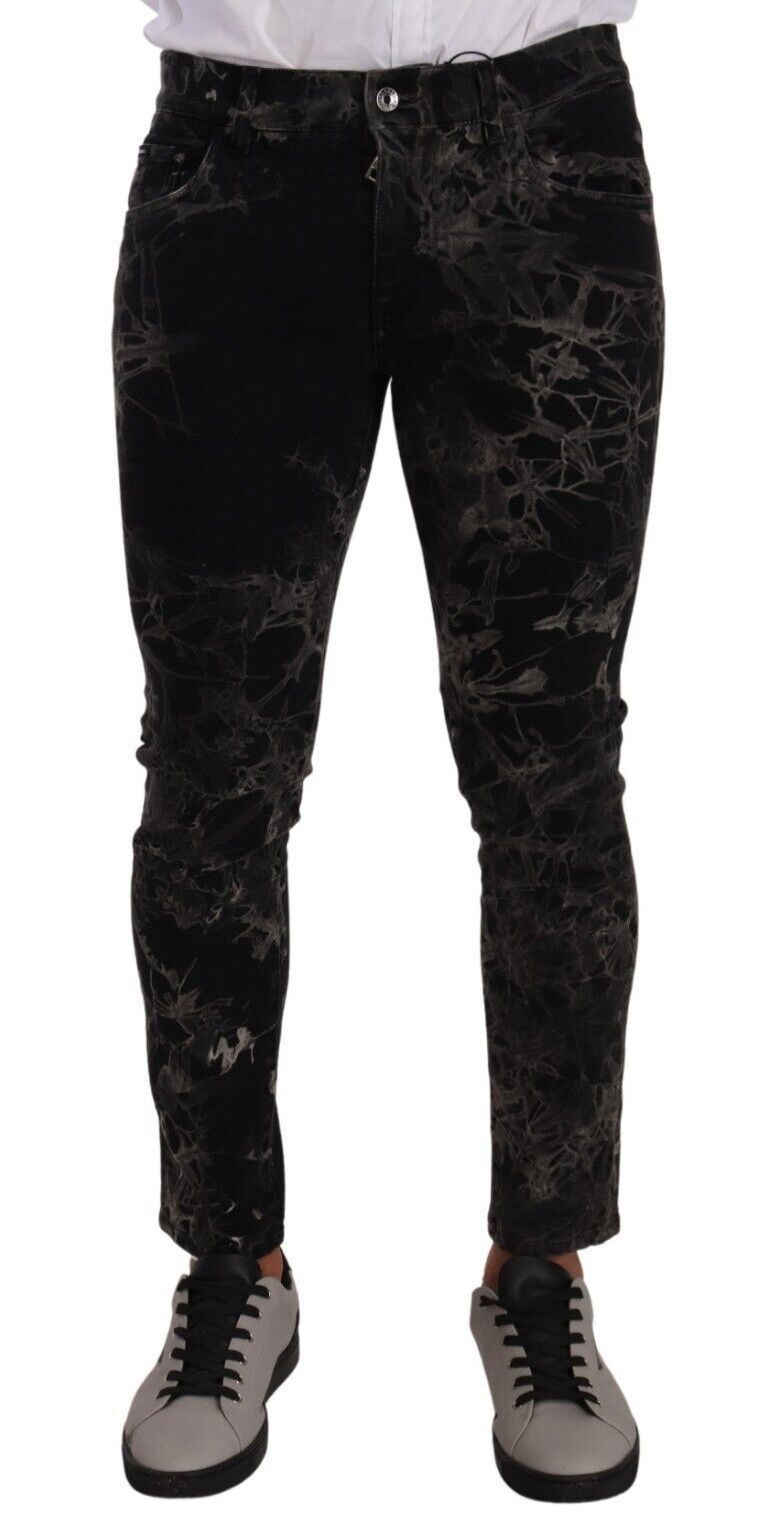 Schwarze gemusterte Skinny-Slim-Fit-Jeans von Dolce &amp; Gabbana