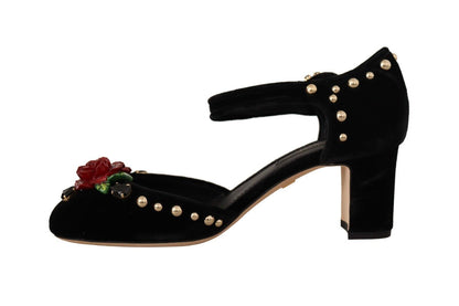 Dolce &amp; Gabbana – Schwarze, verzierte Sandalen mit Knöchelriemen und Absatz