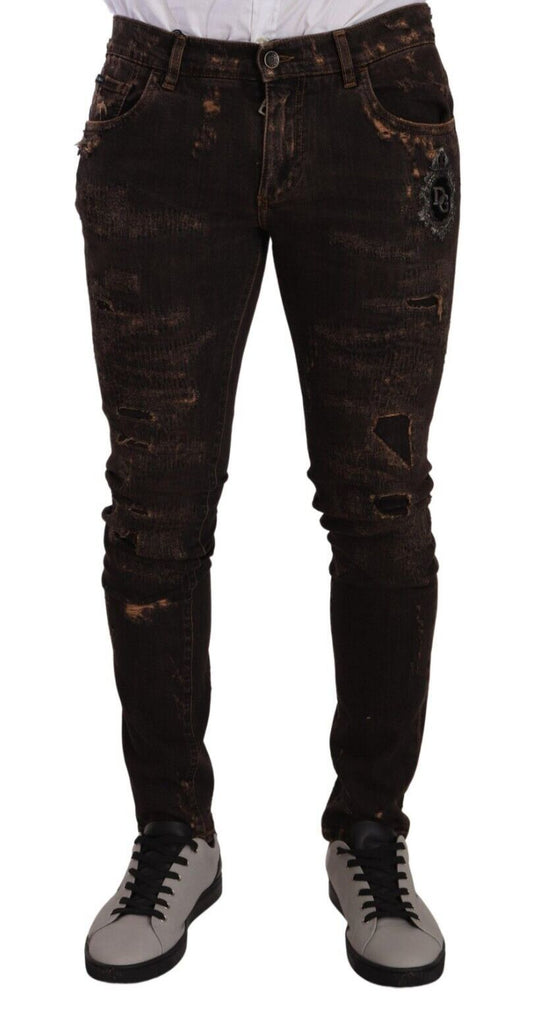 Dolce &amp; Gabbana – Braune Distressed-Jeans mit schmaler Passform und Röhrenjeans