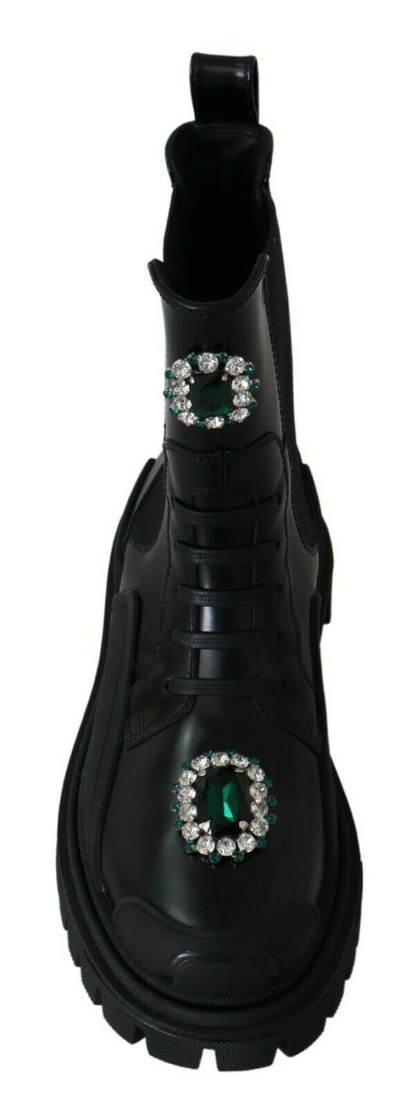 Dolce &amp; Gabbana Schwarze Leder-Kristall-Kampfstiefel