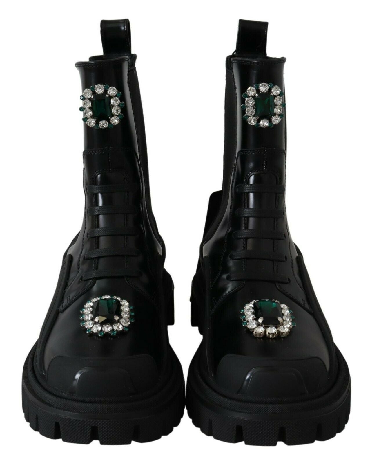 Dolce &amp; Gabbana Schwarze Leder-Kristall-Kampfstiefel