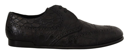 Dolce &amp; Gabbana Schwarze Caiman-Leder-Herren-Derby-Schuhe