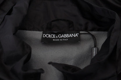 Dolce &amp; Gabbana – Schwarz bedruckte Bomberjacke aus Nylon mit Kapuze