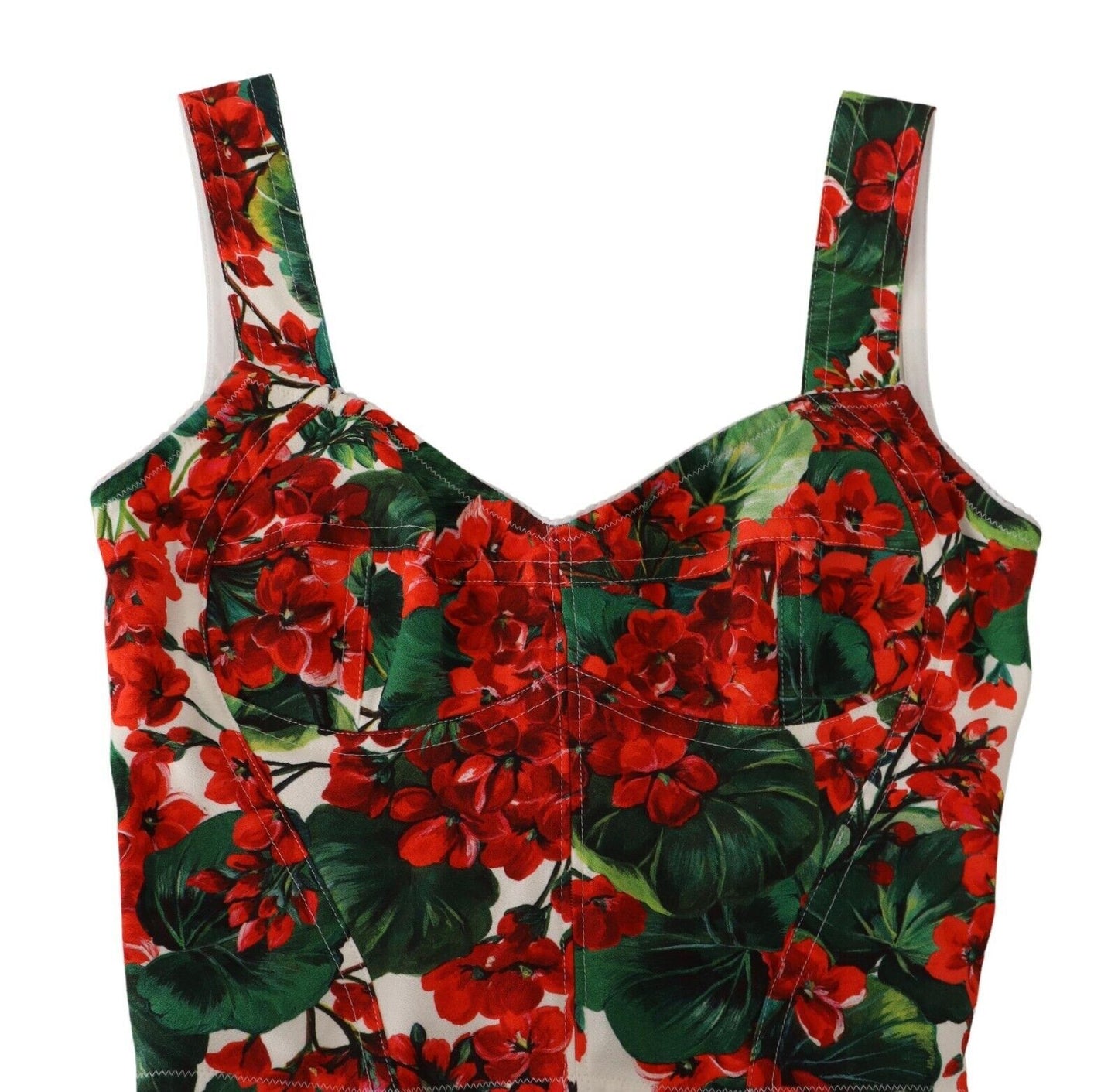 Dolce &amp; Gabbana Red Geranium Print Viskose Sweetheart Crop Top