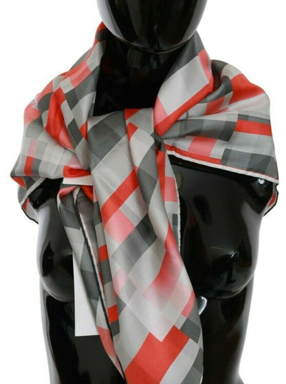 Kostüm-National-Schal aus grau-roter Seide, Foulard-Wickelschal