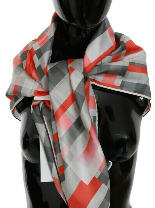 Kostüm-National-Schal aus grau-roter Seide, Foulard-Wickelschal