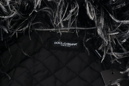 Dolce &amp; Gabbana Schwarz-weiße Pelz-Shearling-Jacke mit durchgehendem Reißverschluss