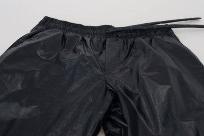 Dolce &amp; Gabbana Schwarz glänzende Nylonhose mit Kordelzug