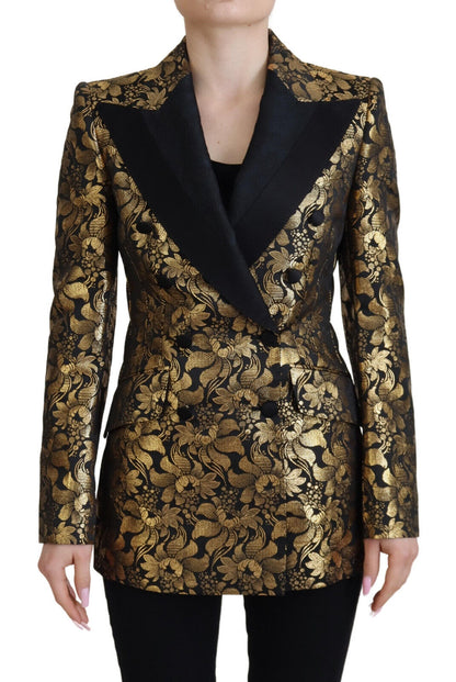 Dolce &amp; Gabbana Schwarz-Gold-Jacquard-Mantel-Blazer-Jacke