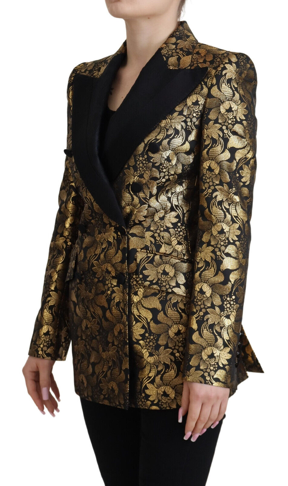 Dolce &amp; Gabbana Schwarz-Gold-Jacquard-Mantel-Blazer-Jacke