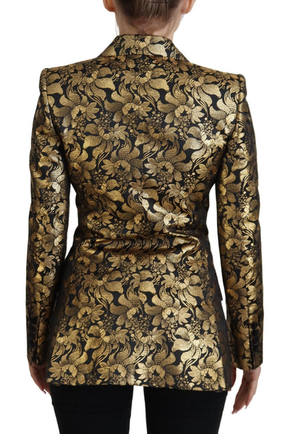 Dolce &amp; Gabbana Schwarz-Gold-Jacquard-Mantel-Blazer-Jacke