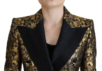 Dolce &amp; Gabbana Schwarz-Gold-Jacquard-Mantel-Blazer-Jacke