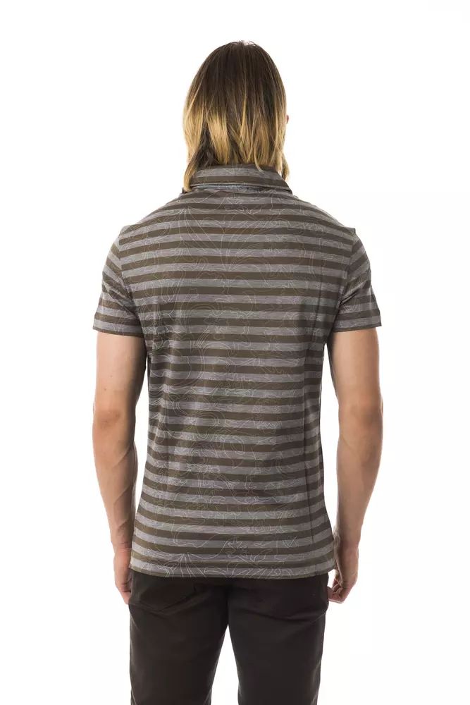 BYBLOS Elegant Gray Striped Cotton Polo