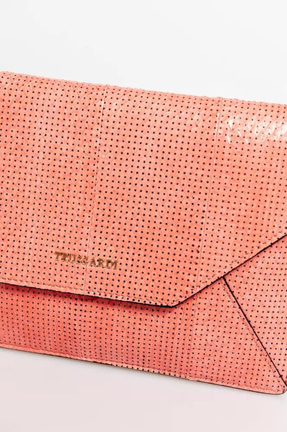 Trussardi Elegant Perforated Leather Envelope Clutch