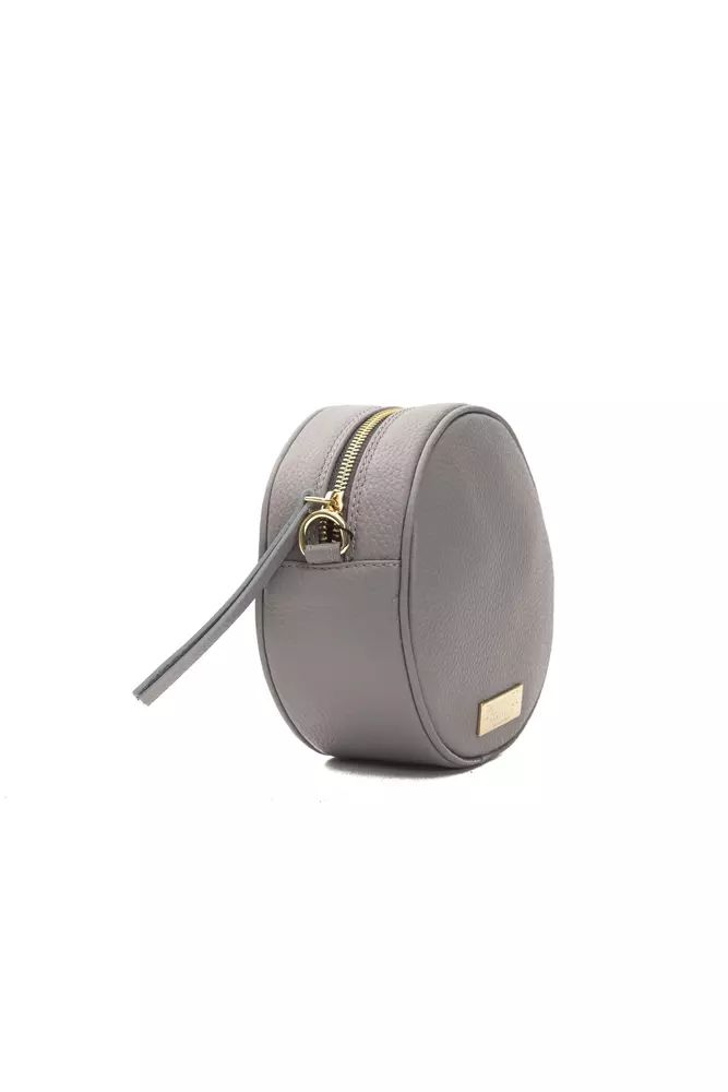 Pompei Donatella Chic Gray Leather Oval Crossbody Bag